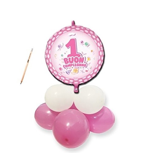 Centrotavola palloncini 1° compleanno pois rosa