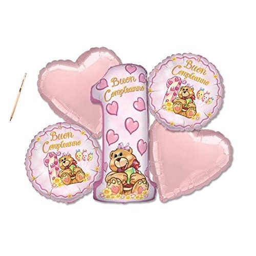 Bouquet di palloncini orsetta rosa 1° compleanno
