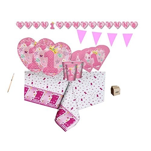 Kit per 50 persone Primo compleanno Cuore rosa