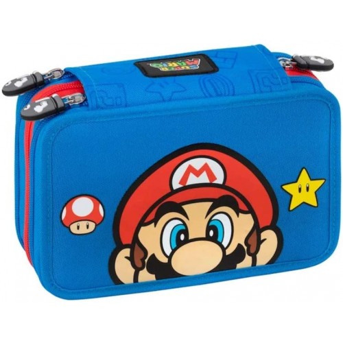 Astuccio borsello Super Mario Bros, 3 zip, per la scuola