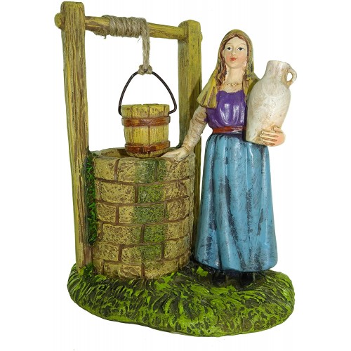 Statuina donna al pozzo per presepe, da 10 cm, in resina
