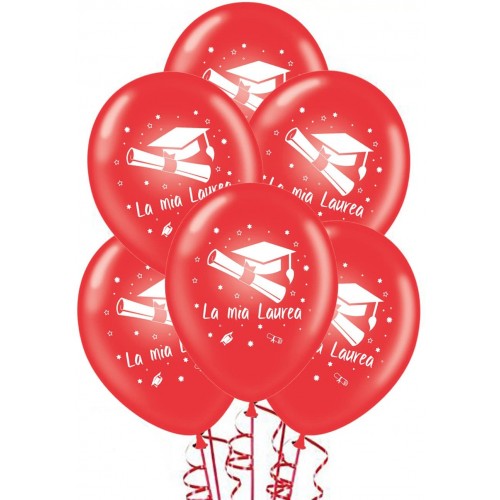 Set da 20 palloncini Laurea colore rosso e stampa bianca