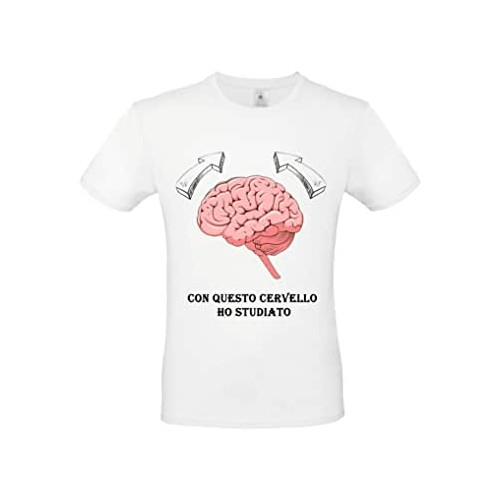 Maglietta Laureato con stampa cervello, bianca, unisex