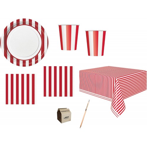 Kit per 32 invitati tema strisce rosse e bianche, coordinato tavola