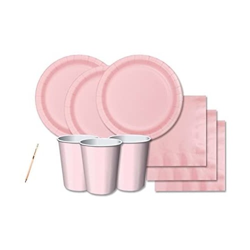 Kit per 16 persone festa Pink, rosa confetto, tinta unita, set tavola