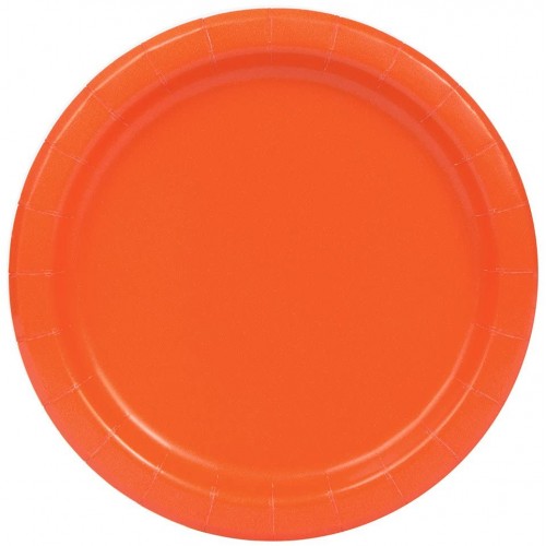 Set da 16 piatti tondi arancioni di plastica, da 22 cm, per feste