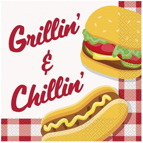 Set da 16 tovaglioli barbecue, Hamburger, Grill, per feste e picnic