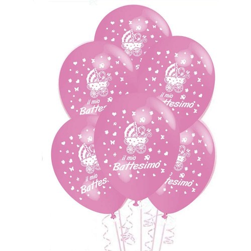 Set da 20 palloncini battesimo carrozzina rosa, da 30 cm, in lattice