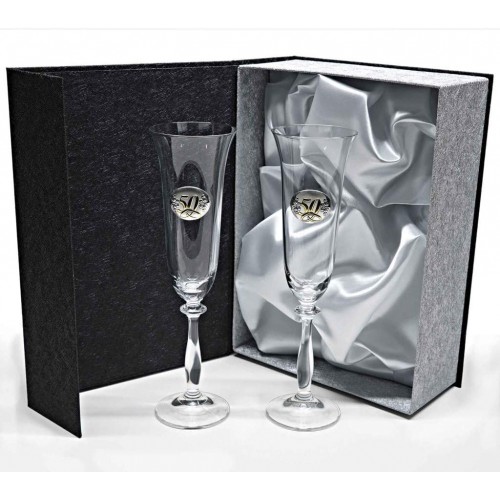 Set di 2 calici da Champagne in cristallo nozze oro/argento